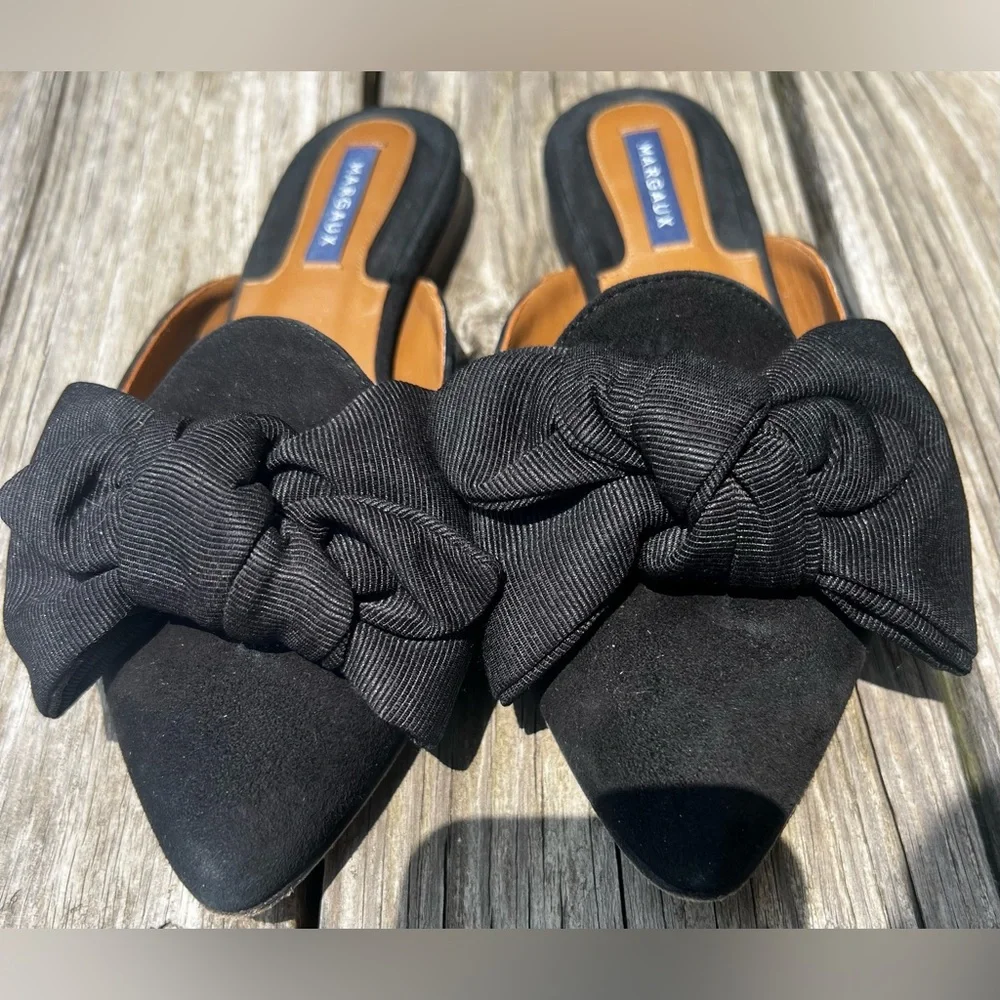 Margaux The Bow Mule, black suede & ribbon, size 38 but fits a 6.5 maybe a 7. - Picture 3 of 7